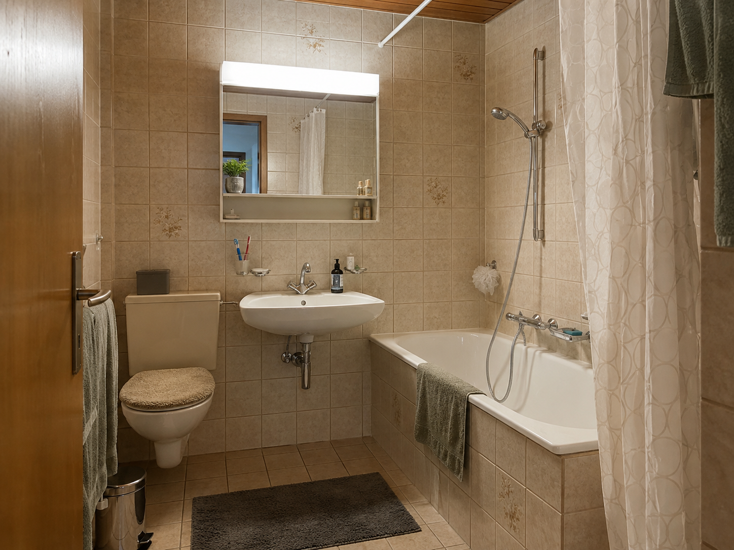 Altes Badezimmer im älteren Schweizer Stil vor dem Abbruch