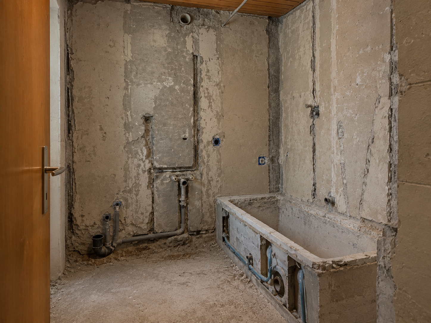 Badezimmer im Rohbau nach dem Abbruch